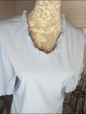 Light Blue Ruffle V-Neck Women's Top 2 for $10